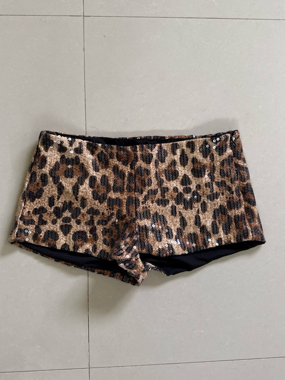 Edikted Leopard Sequin Micro Mini Shorts - Brown & Black